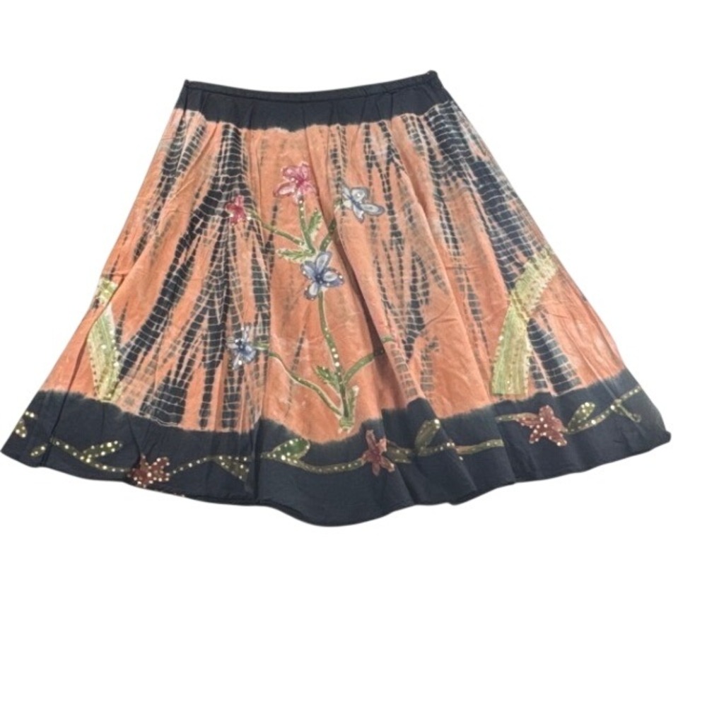 Apostrophe Skirt Womens 16-18W Orange Floral Sequin Midi Boho Hippie Chic Cotton